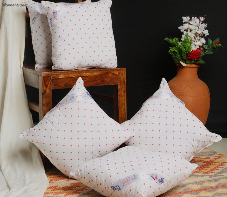 Red Line Printed Cotton Fabric Filled Cushion Fillers - Set of 5 (16 X 16 inch)